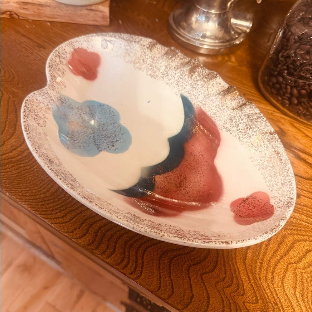 VTG Artistic Atomic MCM Ceramic Bowl Smoking Ashtray with Abstract/Gold Design